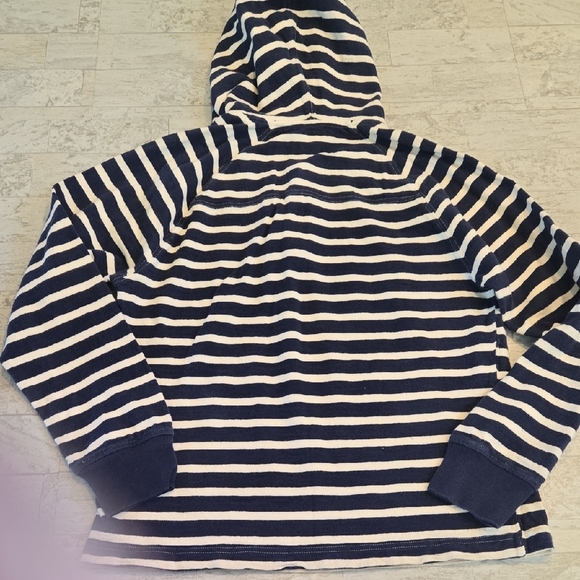 J. Crew Striped Navy & White Hooded Pullover Shirt Size Medium Hoodie Sweatshirt - Picture 7 of 8